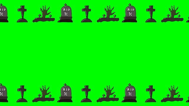 grave. a frame from the grave. animation of a frame from a zombie's hand and an old grave. vector. on the background of chromakey. an empty frame for the Halloween party. halloween. scary. horror stor