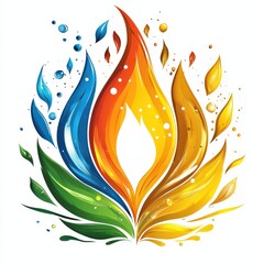 Abstract Flame Design with Colorful Swirls and Droplets