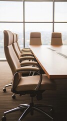 Modern conference room featuring stylish chairs and a large table, perfect for business meetings and teamwork discussions.