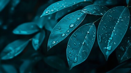 Obraz premium Close-up of Water Droplets on Leaf Surface