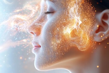 Ethereal Woman in Artistic Geometric Surroundings