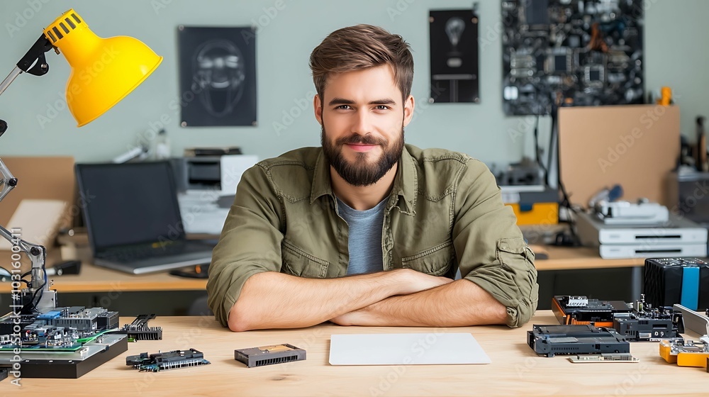 Aufkleber innovative engineer working on computer hardware a modern workspace with technology and creativity