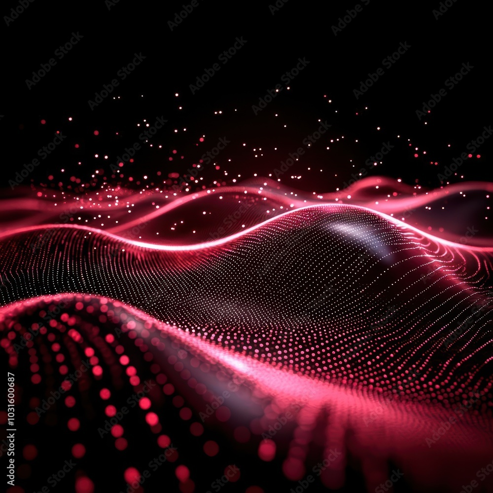Aufkleber abstract waves in red and black with particles, creating a digital landscape effect.