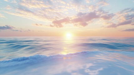 Fototapeta premium A calm ocean at sunset with pink clouds.