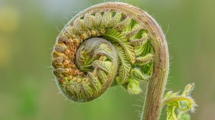 Close-up of Fern Frond Unfurling in Nature