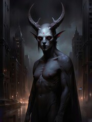 Naklejka premium Majestic Gothic Demon with Horns - Dark Mythical Illustration