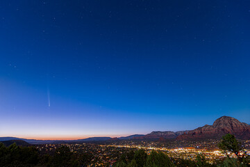 Comet Tsuchinshan-ATLAS with Sunset clear night sky in Sedona Arizona near Grand Canyon