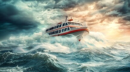 Fototapeta premium Hydro-Powered Ship Navigating Turbulent Seas