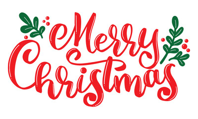 Merry Christmas with mistletoe decoration hand lettering