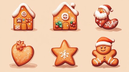 Set watercolor elements with Gingerbread cookies,Cute christmas gingerbread man and girl,New Year,menu,season greeting,xmas,sweet homemade biscuits in the form of different characters,holiday items.
