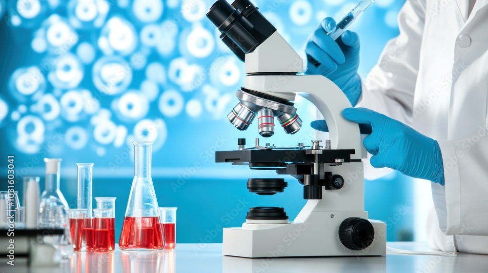 Poster Scientist Using Microscope in a Laboratory Setting