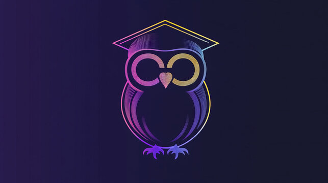 A graduation cap shaped like an owl symbolizes online learning. This design represents the completion of e-learning courses and earning a certificate or diploma.continuous single one line art concept.