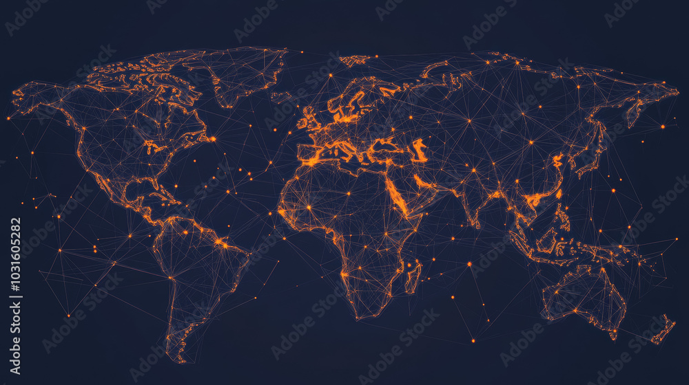 Poster a global map shows how data travels around the world, highlighting risks like cyberattacks and the n
