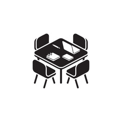 meeting table vector. chair, black, business, illustration
