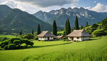 Fototapeta premium Maisons traditionnelles au pied des montagnes