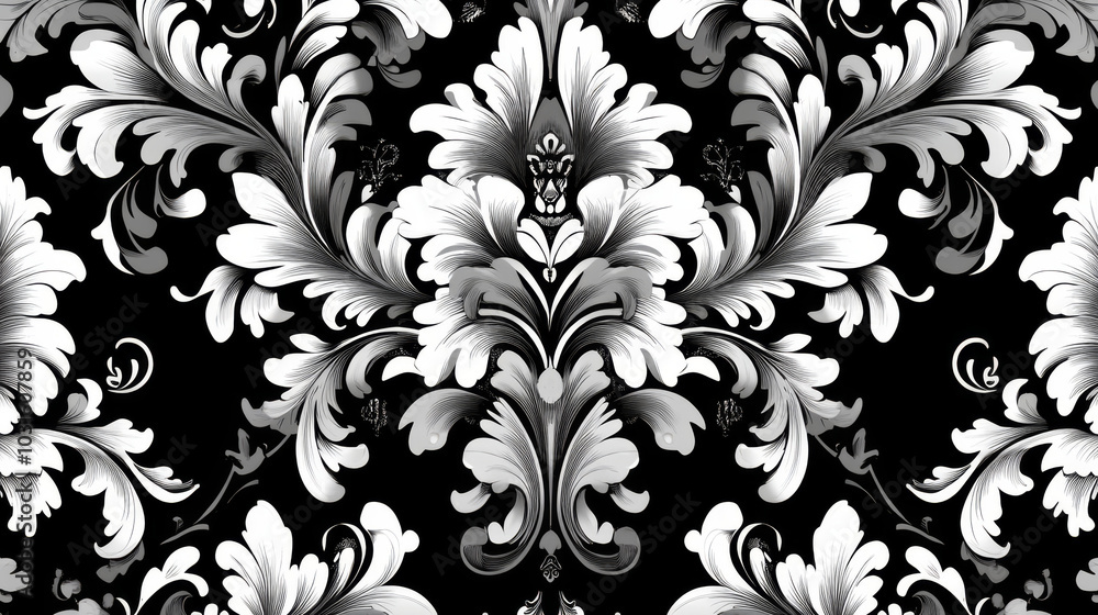 Canvas Prints This is a black and white illustration of a fancy, floral design in the Victorian style. It's perfect for adding a touch of elegance to fashion designs or other creative projects.