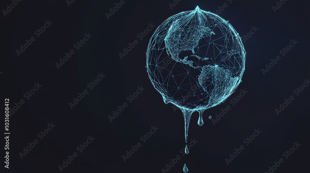 Poster this design reminds us to save water by showing a simple, geometric image of a planet with a leaking