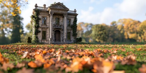 Historic Manor House with Autumn Foliage    Fall Colors  Landscape Architecture