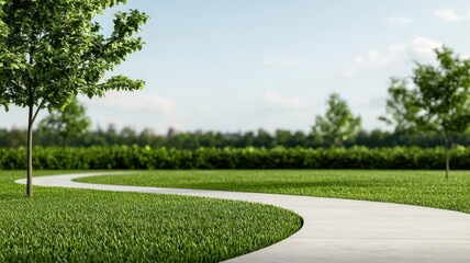 Serene urban park featuring walking paths, lush greenery, and a vast open sky, perfect for relaxation and reflection.