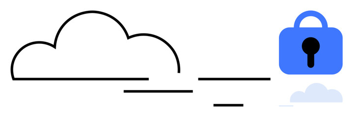 A minimalist design of a blue lock next to a cloud outline conveys cloud storage security. Ideal for online privacy protection, data encryption, cybersecurity, cloud services, and secure storage