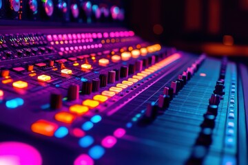 Fototapeta premium A colorful sound board with many buttons and knobs