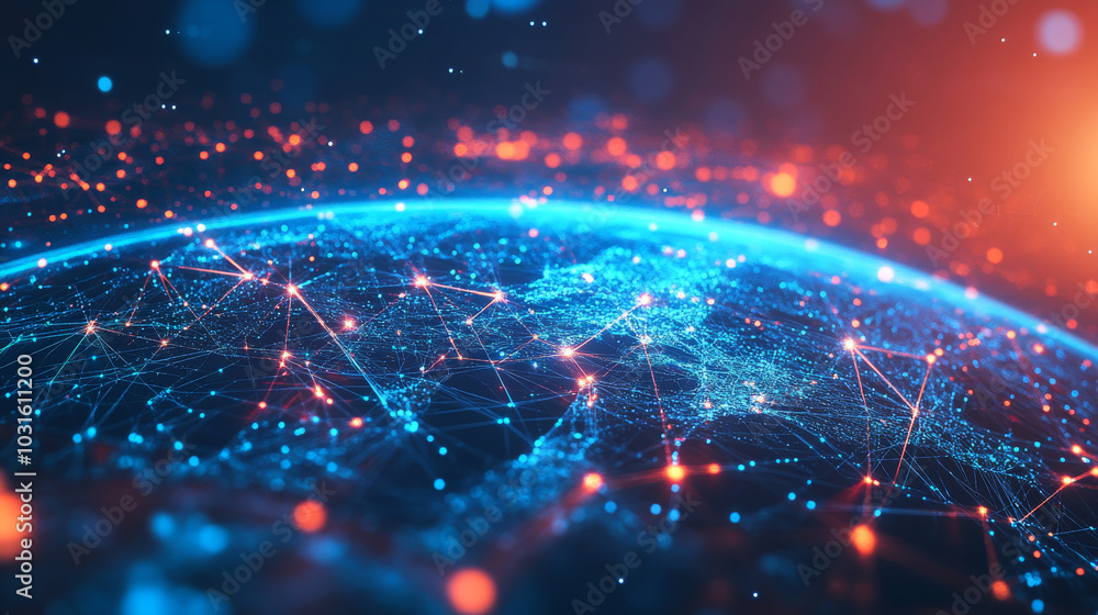 Poster a futuristic concept showing the earth connected to data points,representing how artificial intellig