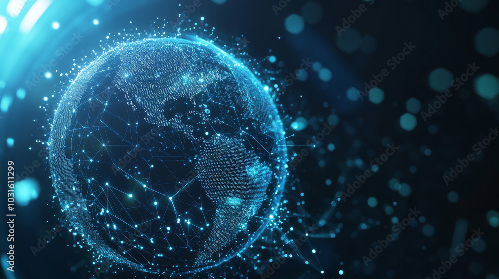 Poster a futuristic concept showing the earth connected to data points,representing how artificial intellig