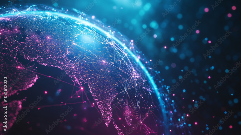 Poster a futuristic concept showing the earth connected to data points,representing how artificial intellig