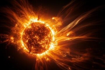 Powerful closeup of the sun with intense solar flares and plasma eruptions radiating outward showcasing the dynamic energy of our star