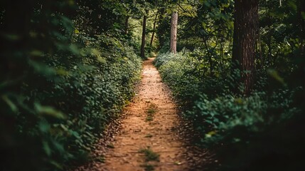Obraz premium Serene Forest Pathway Surrounded by Lush Greenery