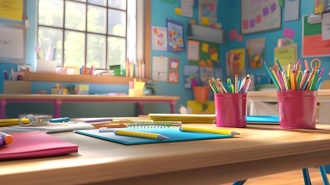 Neatly Arranged Classroom Supplies on a Table