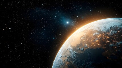 Naklejka premium Captivating view of the Earth seen from the vastness of space with the mesmerizing Comet C2023 A3 visible in the distant cosmic backdrop