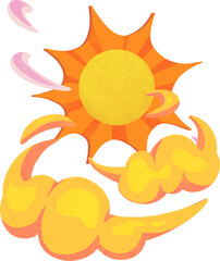 Sun with yellow cloud,  hand drawn digital painting illustration