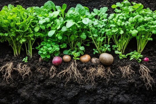 World Soil Day healthy, rich soil composition with various plants and roots, highlighting the importance of soil health