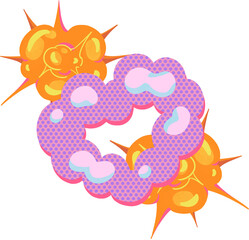 Pink heart-shaped cloud with orange exlosion boom,  hand drawn digital painting illustration