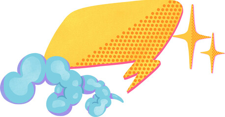 Yellow banner with cloud star flash, hand drawn digital painting illustration