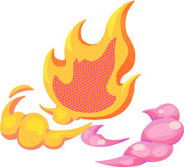 flame with yellow and pink smoke, hand drawn digital painting illustration