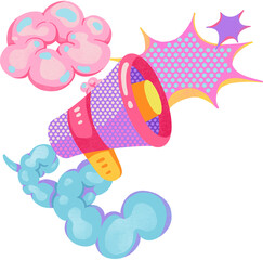 megaphone pink bubble smoke explosion,  hand drawn digital painting illustration
