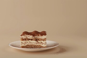 3d illustration of tiramisu cake on plate