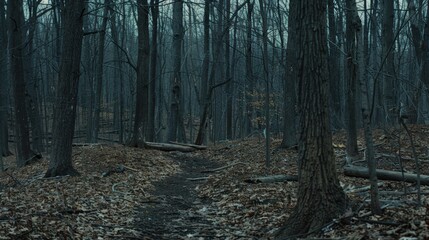 Fototapeta premium Dark Forest Path in Autumn Aftermath