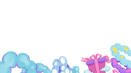 Blue Smoke cloud with gift box, hand drawn digital painting seamless pattern