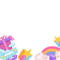 gift box blue smoke rainbox cloud star rainbow tail, hand drawn digital painting seamless pattern