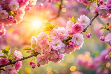 Soft Blossoms in Spring: Blurry Bokeh of Pink Japanese Cherry Tree Garden