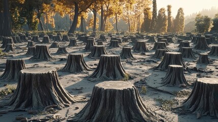 Deforestation Landscape   Tree Stumps  Environmental Impact  Nature Destruction