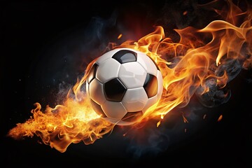 Spinning Fiery Soccer Ball Isolated on Black Background for Dynamic Sports Imagery