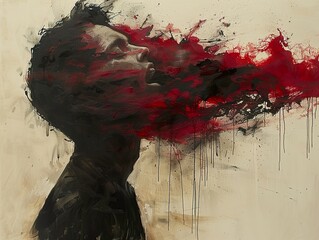 Abstract Expressionist Portrait of Anguish and Inner Turmoil
