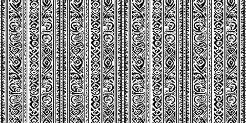 Polynesian pattern with tropical, island-themed motifs. Background seamless pattern.