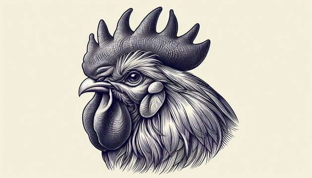 Hand drawn Engraving style of rooster head . Retro illustration.