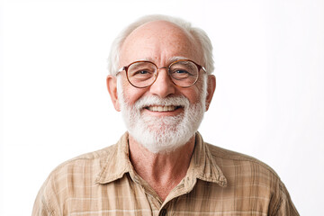 old man in glasses on white background