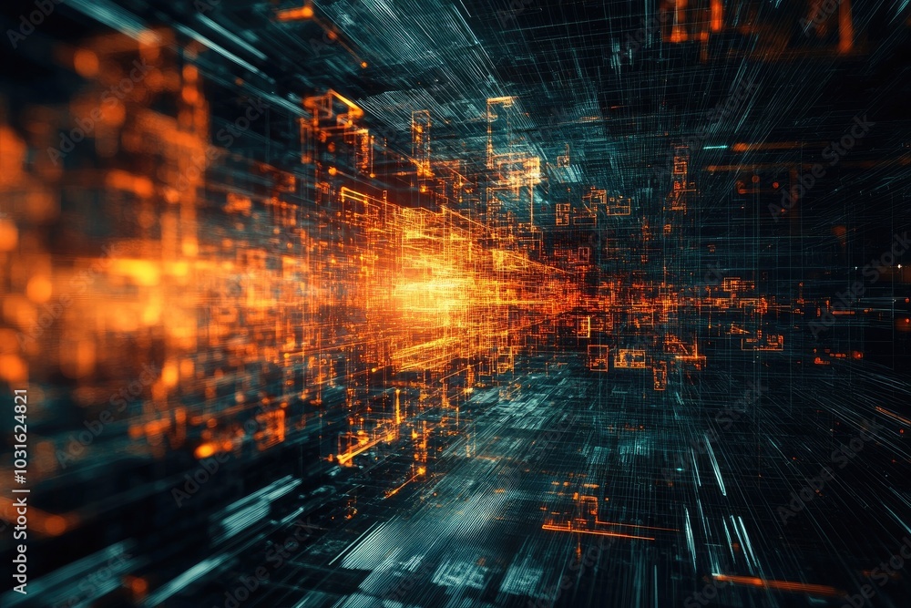Poster dynamic abstract digital background with glowing particles and lines depicting technology and data t